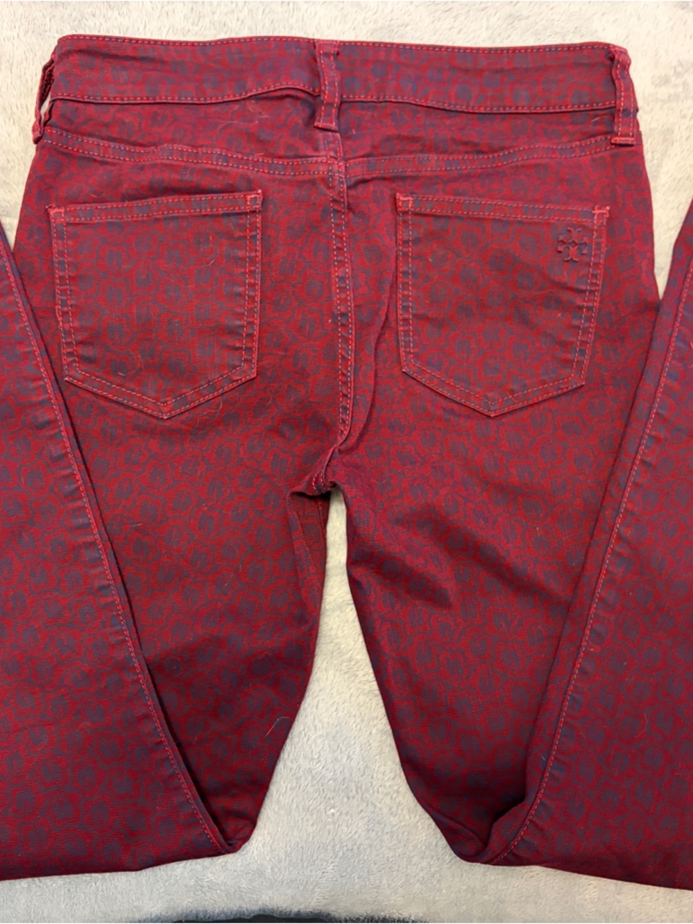 Tory Burch Red Patterned Skinny Jeans